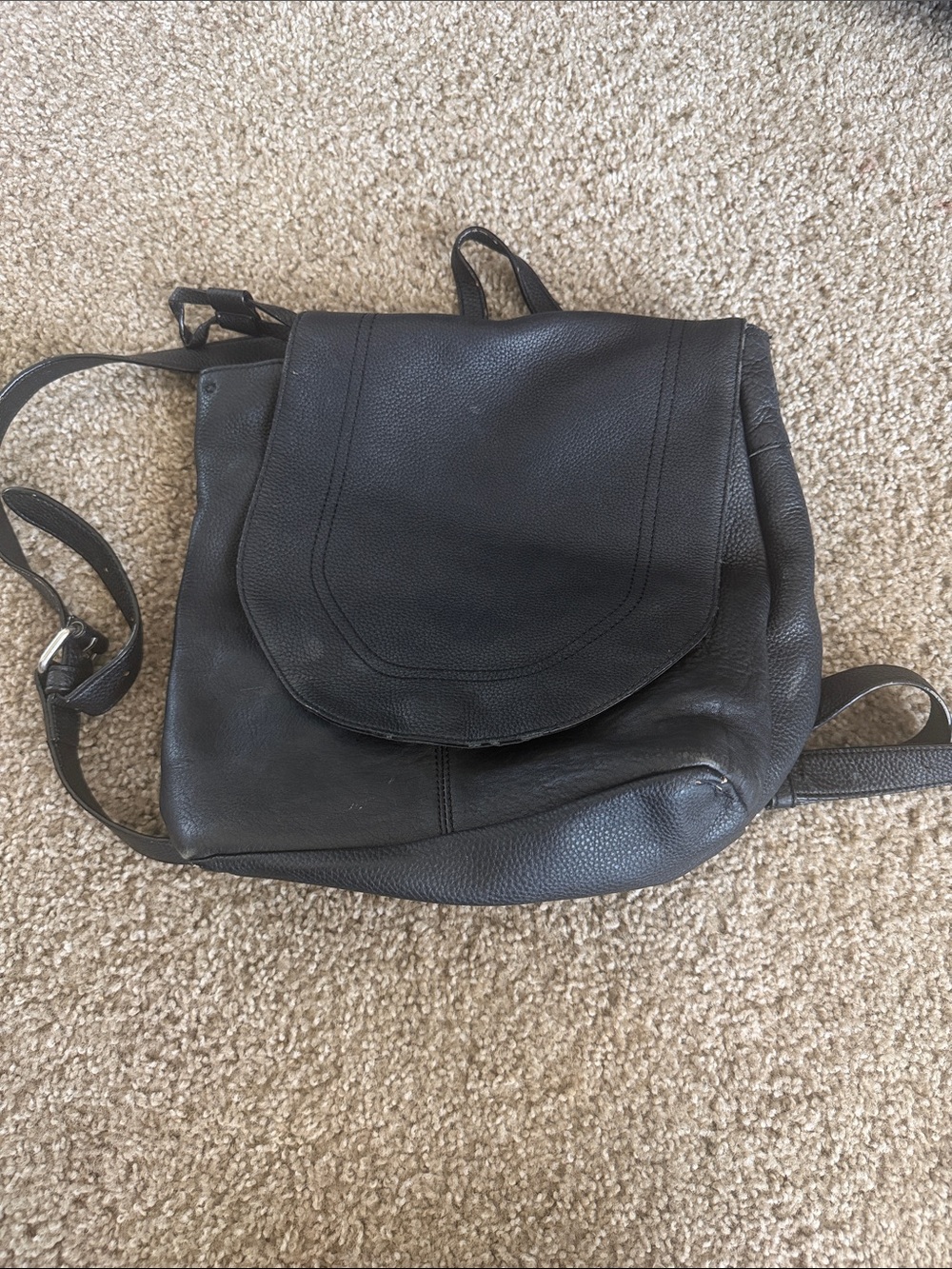 Sanctuary Black Leather Flap Backpack